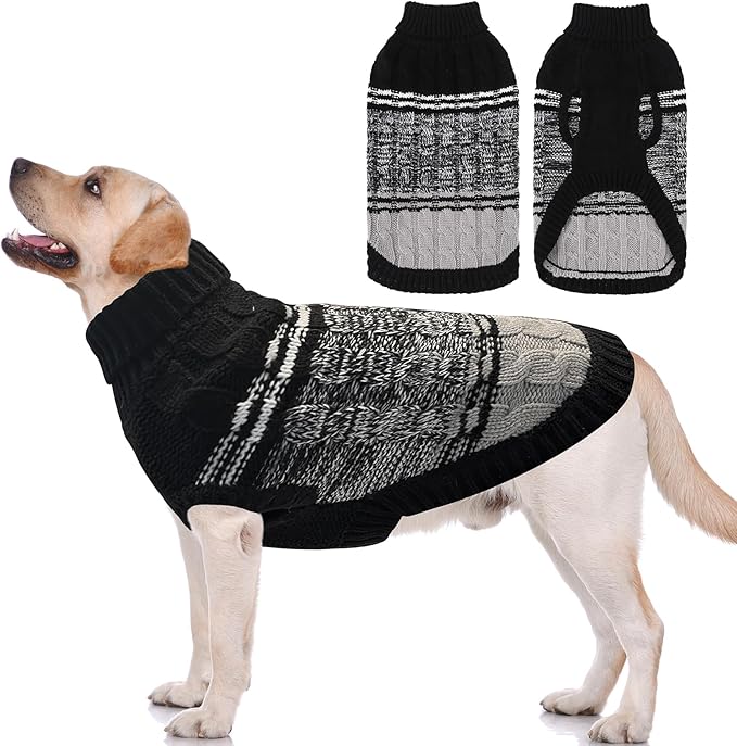 Mihachi Dog Sweaters for Medium Dogs Girl Boy,Soft Warm Dogs Shirt, Cold Weather Dog Coat Turtleneck Knitted Pullover Dog Clothes Costume with Leash Hole for Large Cat Puppy Doggy Pet,Black M