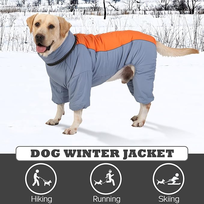 Toasty Warm Fullbody Snowsuit for Dog, Outdoor Windproof Coat with Leash Ring, Zip Up Reflective Thick Dog Snow Jacket, HazeBlue, 22