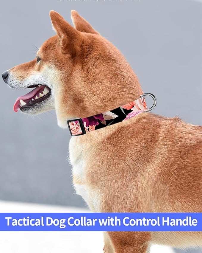 Dog Collar, Cute Dog Collar for Small Medium Large Dogs, Personalized Adjustable Soft Pet Collars with Quick Release Buckle for Walking Running, Black Red Floral