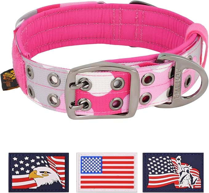 ADITYNA Heavy Duty Dog Collar for Large Dogs - Camo Pink Collar with Handle for Training, and Walking - Wide, Neoprene Padded for Large Female Dogs