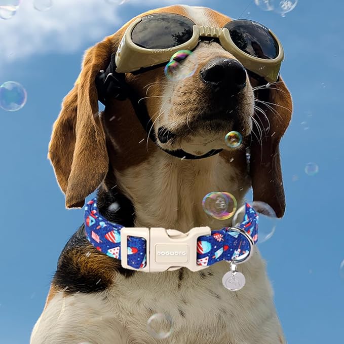 DOGWONG Cotton Dog Collar - Summer Popcile Soft Natural Fabric Puppy Necklace for Small to Large Dogs - Blue Ice Cream Pattern