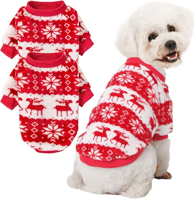 POMIU Dog Sweater, Dog Sweaters for Small Medium Dogs or Cat, Warm Soft Flannel Pet Clothes for Dogs Girl or Boy, Dog Shirt Coat Jacket (Xmas Red+Xmas White, X-Small)