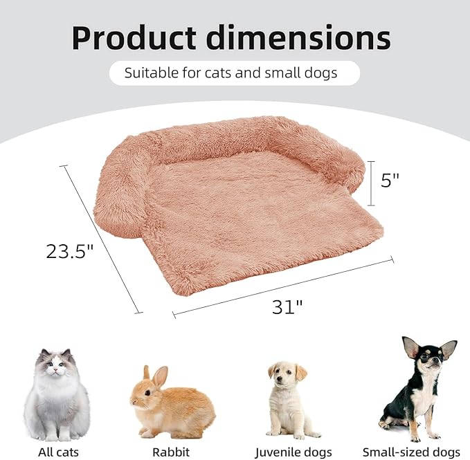 Calming Dog Bed Fluffy Plush Dog Mat for Furniture Protector with Removable Washable Cover for Large Medium Small Dogs and Cats (XS (31"x23.5"x5"), Pink)