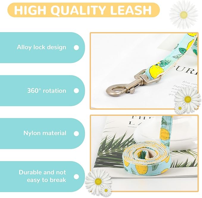 BAEJMJK Dog Harness and Leash Set with Bow Knot No Pull Pet Daisy Floral Harness with D-Ring Soft Mesh Dog Harness Vest Set Escape Proof Princess Puppy Harness for Small Girl Dogs Cats（Green L）