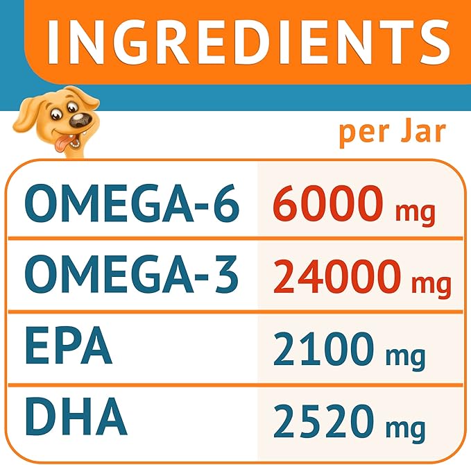 Omega 3 Fish Oil for Dogs (180Ct) - Skin&Coat Chews - Dry & Itchy Skin Relief + Allergy Support - Shiny Coat - EPA&DHA Fatty Acids - Salmon Oil Chews Promotes Heart