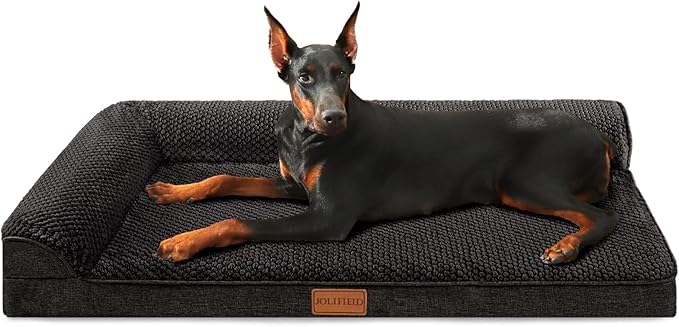 Orthopedic Jacquard XXL Dog Bed for Extra Large Dogs 48''X30'', Waterproof L Shaped Big Dog Sofa Pet Bed with Washable Removable Cover, Non-Slip Soft Comfortable Pet Couch Sleep Mat, Black
