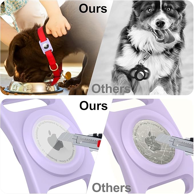 SANKALA Airtag Dog Collar Holder, [2 Pack] Waterproof Dog Airtag Holder, Silicone Full Body Covered Anti-Lost Protective Apple Air Tag Holder for Pet Collar - Fits All Width Collars, Purple