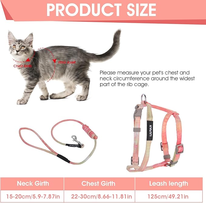 Giantree Cat Harness with Leash and Collar Set, Adjustable H-Shaped Kitten Harness Escape Proof Harness Glow in The Dark for Kitty Outdoor Walking (Orange)