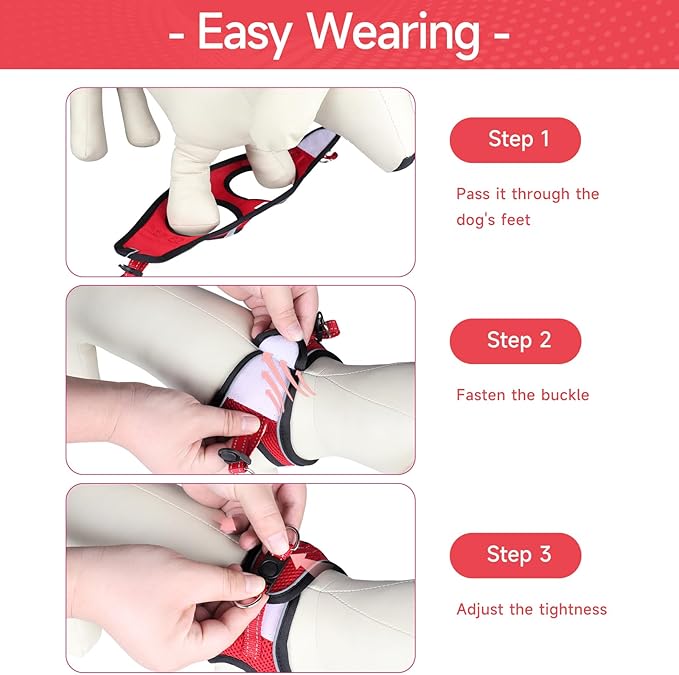 Dog Harness for Small Dogs and Leash Set, Honeycomb Grid, Reflective Lightweight Harness & Anti-Twist Pet Lead Multi Color, Size: XS-S-M. (S, Black & Red)