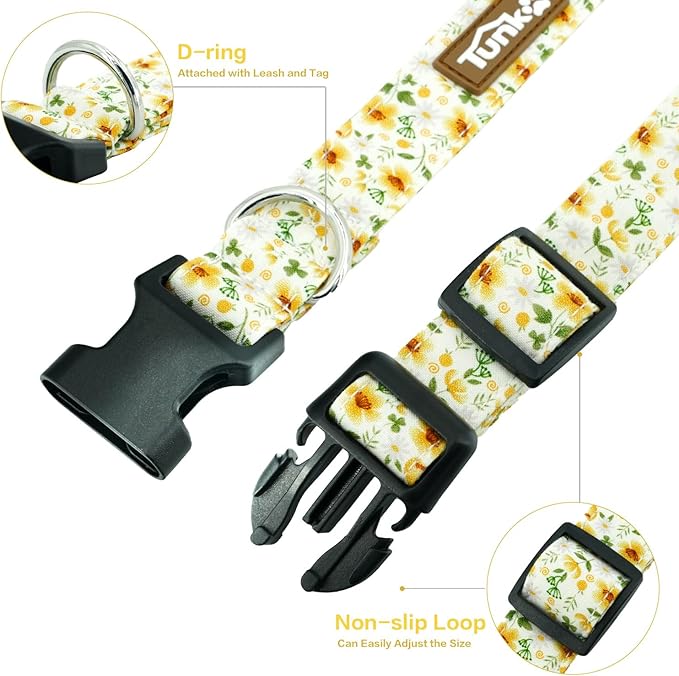 Tunkoo Daisy Flower Dog Collar, Cute Adjustable Floral Collar for Boy and Girl Dogs with Strong Plastic Buckle - for Small Medium Large Pets, L