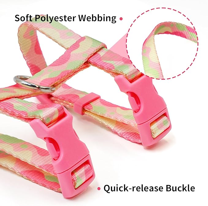 azuza Cat Harness and Leash Set for Safe Walking and Travel, Escape Proof Cat Harness, Lightweight Soft and Comfortable, Adjustable Kitten Harness for Small Medium Large Cats, Pink Camo