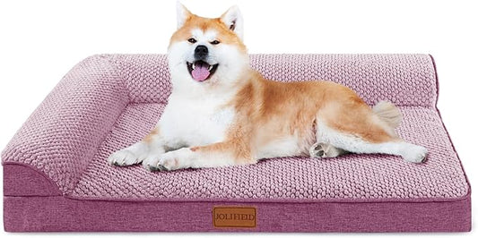 Orthopedic Jacquard Dog Bed for Medium Dogs, Waterproof L Shaped Medium Pet Sofa Bed with Washable Removable Cover, Non-Slip Soft Warm Comfortable Pet Couch Sleep Mat, 30''X20'' Purple
