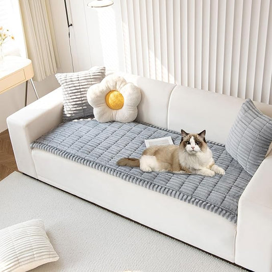 OTOB Couch Cover for Dogs Washable, Non Slip Plush Sofa Covers, Soft Fuzzy Durable Kids Pet Friendly Furniture Protector Covers (Light Gray, 27.6" x 70.9")