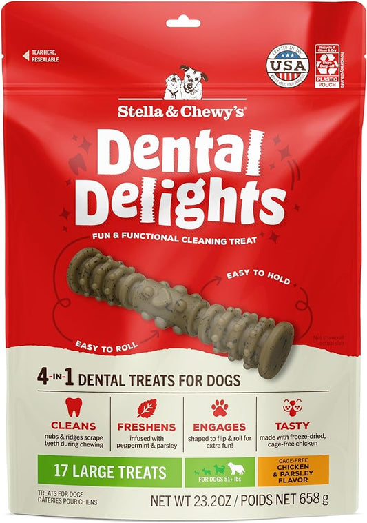 Stella & Chewy's Dental Delights with Freeze-Dried Chicken - Large Dental Treats for Dogs, 23.2 Ounce Bag