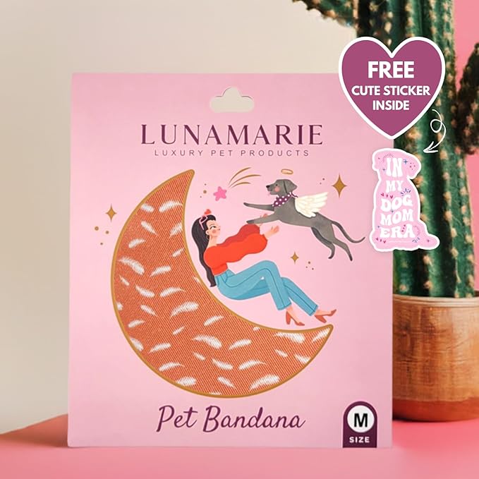 Luxury Pet Birthday Bandanas -Premium & Silky Poly Fabric | 100% Handmade | Custom Shape Dual Layered (Orange Feathers, Medium)