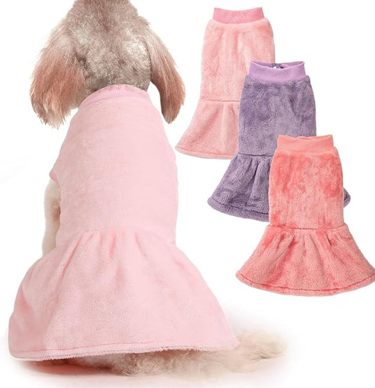 FabriCastle Small Dog Dress Clothes, 3-Pack Sweaters for Small Dogs Girl & Cats, Ultra Soft Warm Pet Coats for Winter, Female Puppy Apparel, Doggy Outfits XXS – XL (Pink,Violet,Rosepink, X-Large)