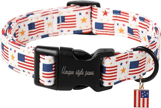 Unique style paws Dog Collar Plastic Buckle with Pendant Colorful Star Flag Puppy Collars for Small Medium Large Boys Girls Dogs