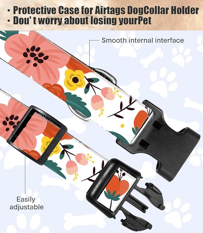 Dog Collar, Cute Dog Collar for Small Medium Large Dogs, Personalized Adjustable Soft Pet Collars with Quick Release Buckle for Walking Running, Cute Red Floral