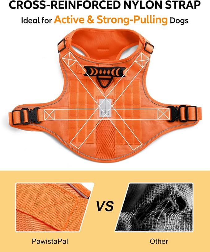 Reflective Service Dog in Training Vest Harness for Medium Large Dogs, Metal Buckles Front Clip Comfort Padded Adjustable Orange Dog Harness with Do Not Pet Patches for Training Walking