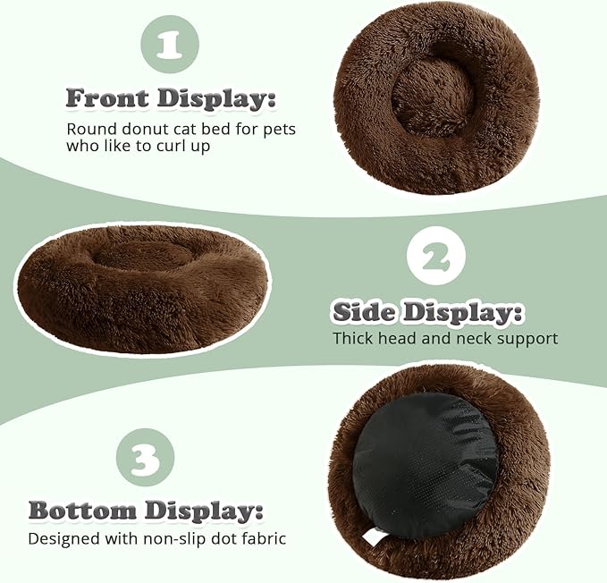 JOLLYVOGUE Dog & Cat Bed, Calming Anti-Anxiety Pet Bed for Small Dogs, Fluffy Donut Cushion for Small and Medium Pets (24")