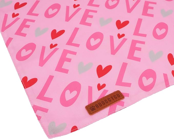 ADOGGYGO Valentine Dog Bandana, Heart and Love Pet Scarf, Premium Durable Fabric, Red Pink Valentine Bandanas for Small Dogs (Small)