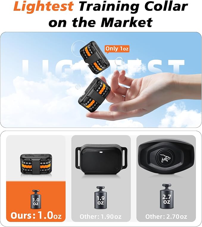Tiniest Dog Shock Collar, Lightest Dog Training Collar with Remote for Small Dogs 5-15lbs & Medium Large Dogs/Puppies, Waterproof, Rechargeable, 1300ft Range (Orange&Ultra Tiny)