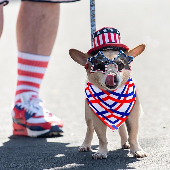 72 Pcs 4th of July Dog Bandanas Bulk Independence Day Triangle Scarf Patriotic Cat Bibs Puppy Scarf Red White and Blue Pet Bandanas for Puppy Cat Birthday Party Costume