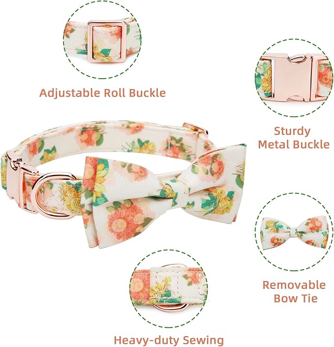 Adjustable Bow Tie Dog Collar Printed Cute Patterns Spring Summer Soft Pet Collars for Small Medium Large Dogs