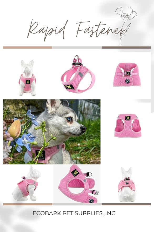 EcoBark Teacup Dog Harness - Step in Dog Harness, Eco Dog Harnesses for XXS, XS, and Small Dogs - Reflective and Adjustable Mini Body Halter Vest - Tiny Soft Mesh Toy Breed Harness (Baby Pink, XXXS)