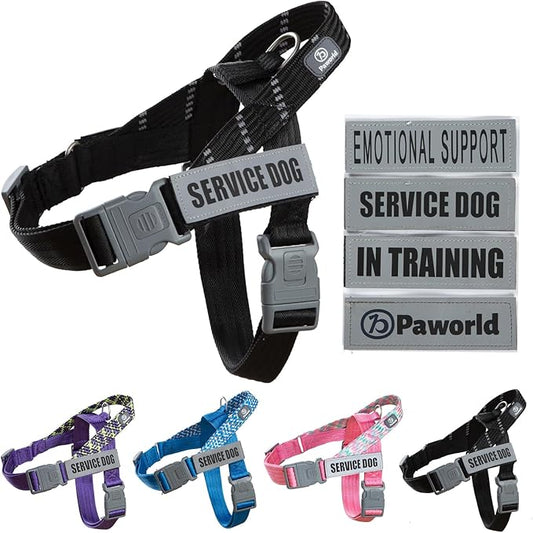 Service Dog Vest, No-Pull Service Dog Harness with 4 PCS Reflective Patches, Dog Vest Harness with Handle, Pet Harness for Small Medium Large Dogs in Training (Black, XS)