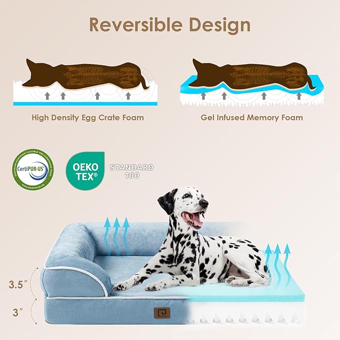 EHEYCIGA Orthopedic Dog Beds for Extra Large Dogs, Waterproof Memory Foam XL Dog Bed with Sides, Non-Slip Bottom and Egg-Crate Foam Big Pet Couch Bed with Washable Removable Cover, Washed Blue
