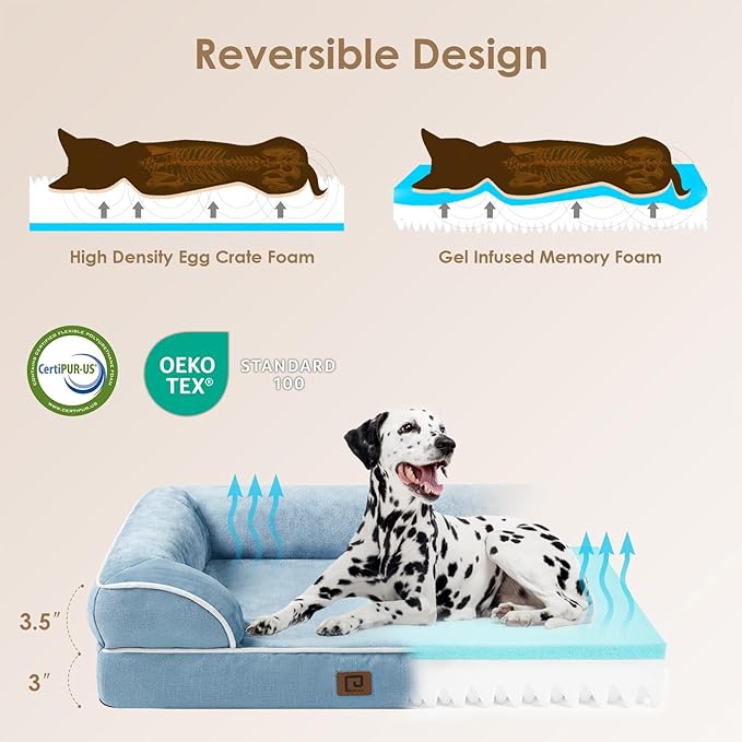 EHEYCIGA Orthopedic Dog Bed for Medium Dogs, Waterproof Memory Foam Medium Dog Beds with Sides, Non-Slip Bottom and Egg-Crate Foam Pet Couch Bed with Washable Removable Cover, Washed Blue