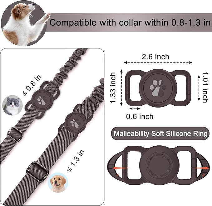 SANKALA Airtag Dog Collar Holder, [1 Pack] Waterproof Dog Airtag Holder, Silicone Full Body Covered Anti-Lost Protective Apple Air Tag Holder for Pet Collar - Fits All Width Collars, Coffee