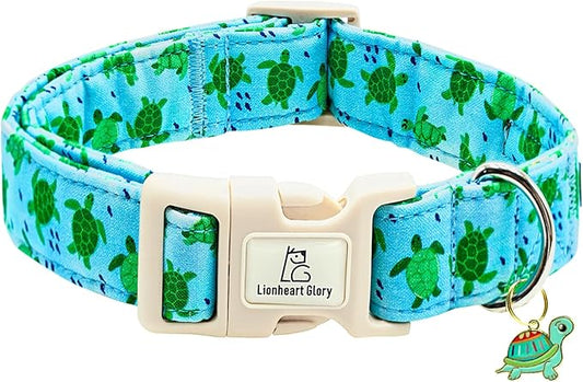 Lionheart glory Dog Collar Blue Sea Turtles Dogs Collar Spring Summer Cute Collars Dog Boy or Girl Soft Durable Adjustable Collars for Medium Dogs Pet Gift