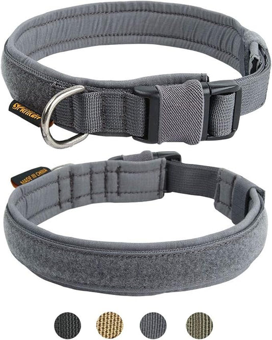 EXCELLENT ELITE SPANKER Tactical Small Puppy Dog Collar Nylon Adjustable Heavy Duty Military for Small Medium and Large Dogs Pet Soft Padded Dog Collar(Grey-S)
