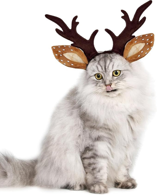 KUDES Dog Cat Christmas Reindeer Antlers Headband Classic Adjustable Elk Hat Headwear Pet Deer Cospaly Costumes Accessories (S(for Cats and Small Dogs))