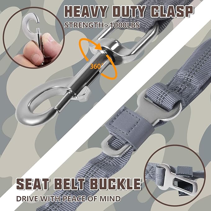 AUROTH Dog Leash Large Dogs, Heavy Duty Dog Leash Bungee, No Pull Dog Leash for Shock Absorption, Grey Dog Training Leashes for Medium Large Breed Dogs 6FT/4.5FT, 2 Padded Handles