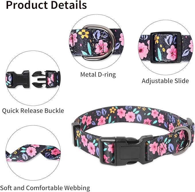 Timos Dog Collar, Adjustable Soft Dog Collar for Small Medium Large Dogs,Print Patterned Puppy Collars with Quick Release Buckle for Boy and Girl Female Dogs,L Length 15.94''-25.59'