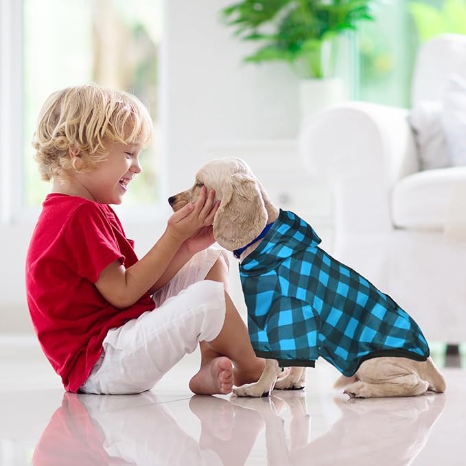 Plaid Dog Sweaters Hoodies Sweatshirts for Dogs Cats, Warm and Soft Cold Weater Coats for Christmas (Blue, X-Small)