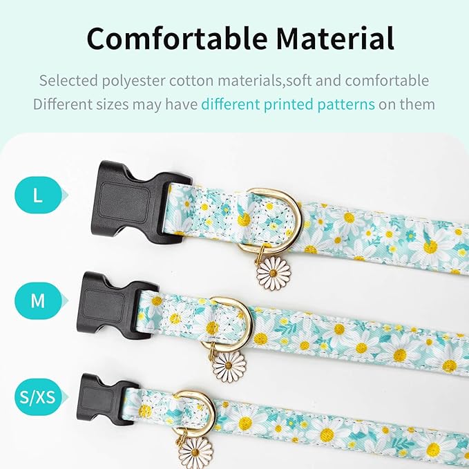 Dog Collars with Buckle Adjustable for Cute Girl Female Boy Dogs,Special Soft and Fancy Dog Pet Collar with Flower Design for Small Medium Large Dogs (XS, Cyan-Daisy)