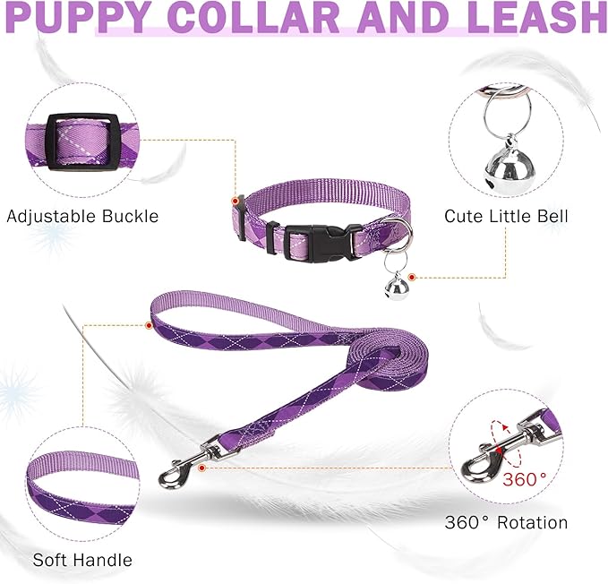 SCENEREAL Dog Harness Collar and Leash Set, Step-In No Pull Pet Vest Harnesses for Small Medium Dogs Puppy Cats, Soft Mesh No-Chock Reflective Vest Harness for Outdoor Walking Running, Purple Plaid XS