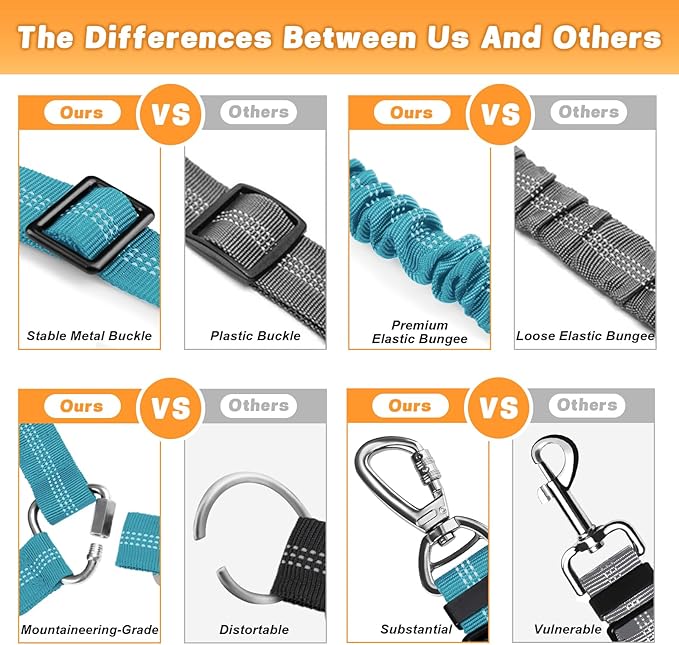 Dog Seat Belt Harness for Car, Dog Car Leash with Car Headrest & Buckle, Reflective Short Dog Leash, Pet 15 Inch Heavy Duty Leash for Dogs with Padded Handle & Locking Carabiner Clip, Sky Blue