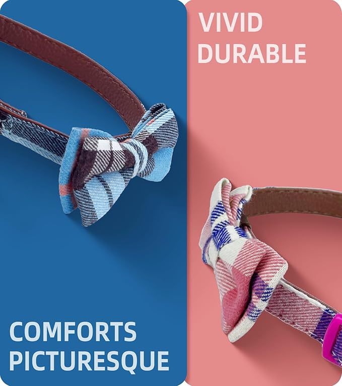 KUDES 2 Pack/Set Dog Collars with Bow Tie and Bells, Adjustable Cute Dog Bow Ties Collar for Small/Medium/Large Boys and Girls Pets (Pink+Blue, S(9.6''-13.8''))