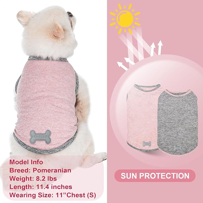 KYEESE 2Pack Dog Shirts Soft Tank Top Quick Dry for Small Dogs Stretchy Sleeveless Dog Vest Small Pet Shirt with Reflective Label Sun Protection T Shirt Lightweight Pet Clothes, Medium