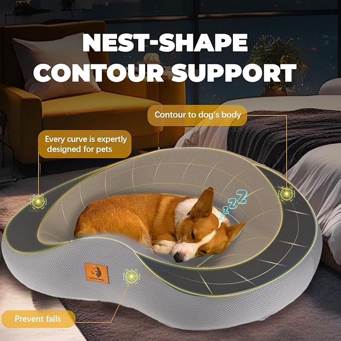 Orthopedic Dog Beds for Large/Medium Dogs, 9'' Thick Pure Memory Foam Dog Bed with Removable Washable Cover, Waterproof Dog Couch Pet Bed, 60D High Density, Easy Cleaning, Grey&Dark Grey