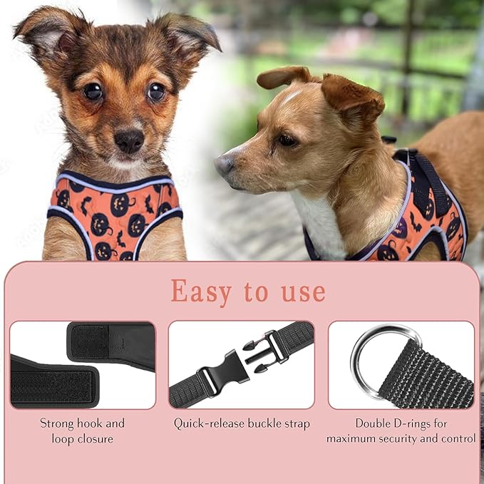 Comfort fit Step-in Halloween Dog & Puppy Harness - Comfortable All Weather Dog Vest Harness: Adjustable, Soft Padded, Easy to Put-on for Small, Medium-Sized Dogs.