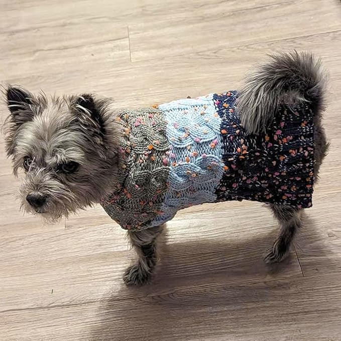 KYEESE Color Block Sweater With Fuzzy Thread Knitted Turtleneck Knitwear With Dots in Variety of Colors for Small Dogs Fall Winter Clothes, Navyblue, M