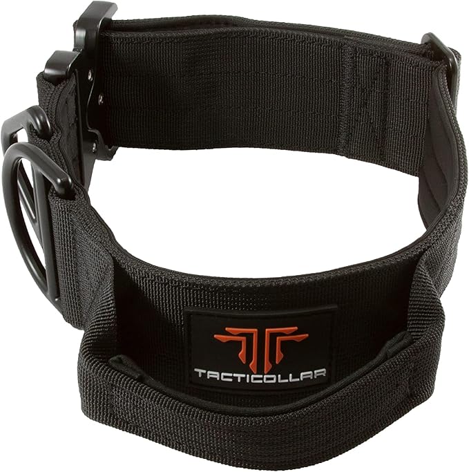 2 inch Tactical Dog Collar with Handle for Medium and Large Dogs, Mil Spec Nylon Collar, Quick-Release Metal Buckle, Neoprene Padded Inside (Large, Black)
