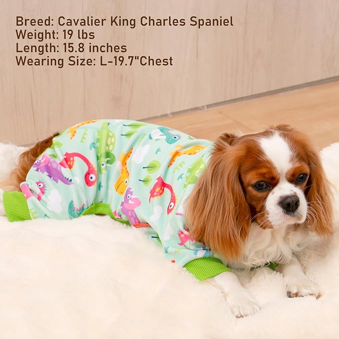 KYEESE Dog Pajamas Small Dog Pajamas with Colorful Dinosaurs Stretchy Pet Jammies Onesie Comfy Clothes for Dogs Boy Girl Velvet Pjs Jammies Soft Outfit, Medium