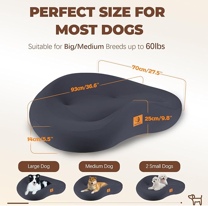 Orthopedic Dog Beds for Large/Medium Dogs, 9'' Thick Pure Memory Foam Dog Bed with Removable Washable Cover, Waterproof Couch Pet Bed, 60D High Density, Chewproof, Easy Clean, Dark Grey